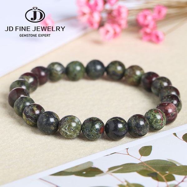 

jd round natural stone dragon blood bracelet green color dinosaur stone beads jewelry special gift for men women, Black