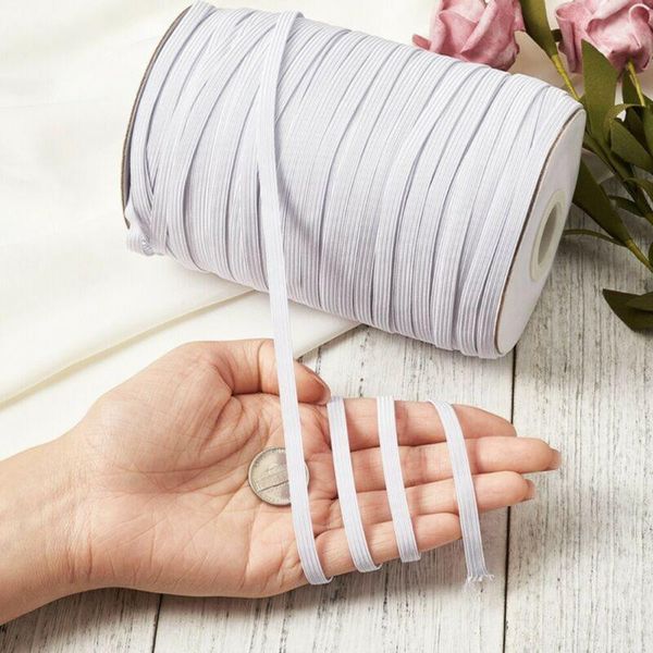 

200 yards 6mm flat elastic band briaded knit string cord rope for sewing crafts elastic fiber diy projects, Black;white