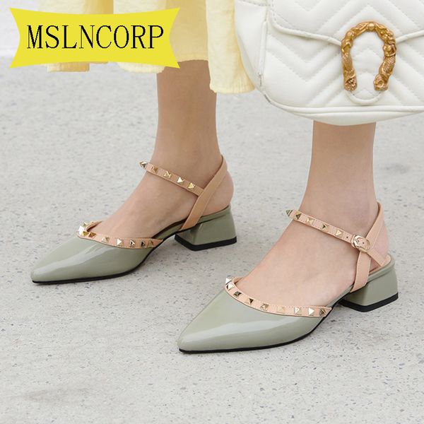 

plus size 34-43 rivet high heels luxury women shoes pointed toe ladies pumps spring summer fashion sandals office dress, Black