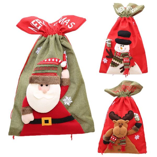 

christmas non-woven santa claus gift present bag sack cute 3d cartoon reindeer snowman doll drawstring candy holder home decor