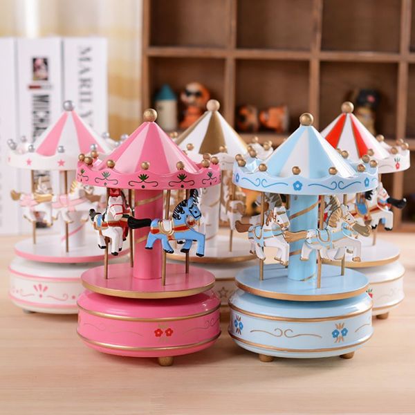 

christmas decorations merry-go-round wooden music boxes funny horse carousel box for kis xmas gift baby room decoration