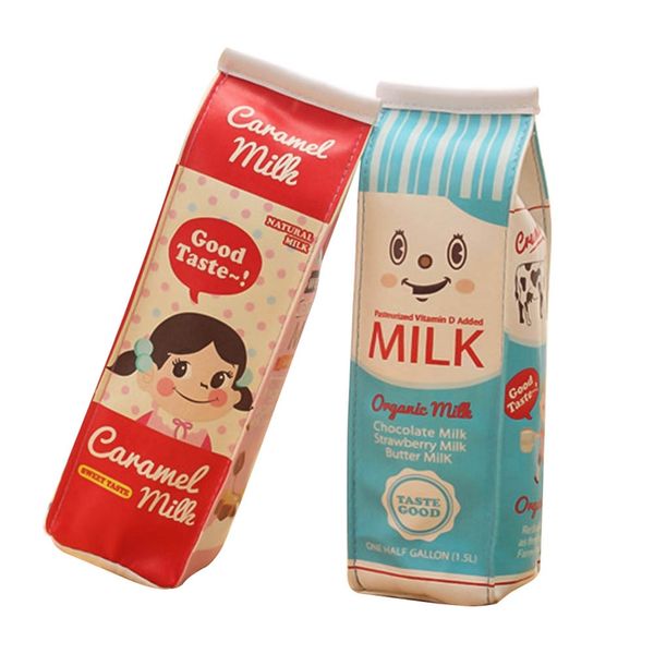 

2019 cartoon milk bottle school pencil case cute pu pen bag storage pouch korea stationery material office school supplies
