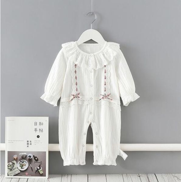 

ins baby girls clothes romper 100% cotton ruffles collar solid white romper spring fall boutique rompers 0-2t, Blue