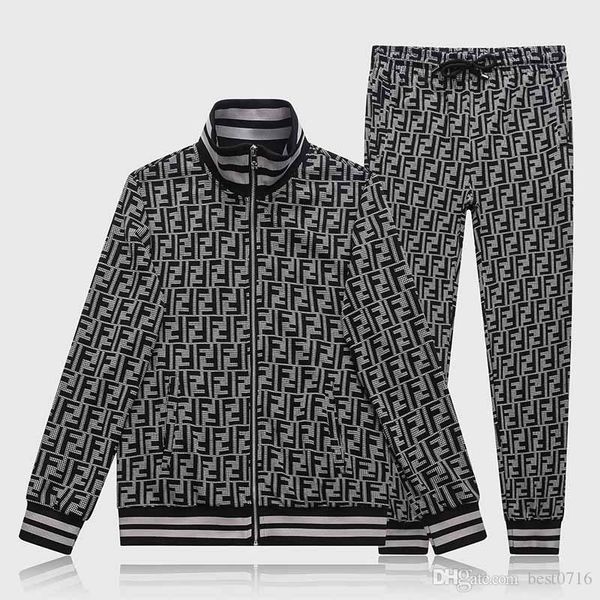 

stylish men's sportswear new arrival printed brand jacket suit active zipper running wholesale 19ss sport suit luxury plus size -3xl, Gray