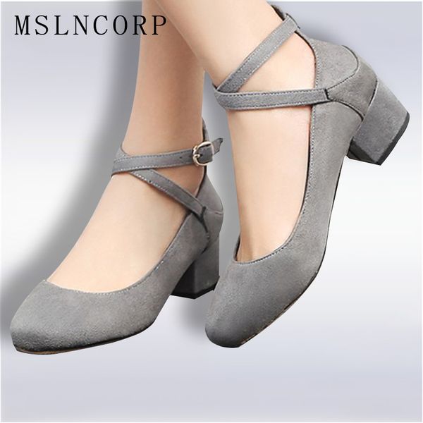 

plus size 34-48 new cross-tied women pumps thick high heels party shoes fashion ladies shoes ankle strap dress footwear, Black