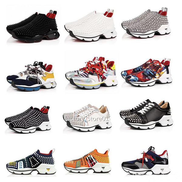 

мода роскошный красный нижний мужчины женщины повседневная шипы заклепки горный хрусталь обувь платье партии прогулки обувь кроссовки chauss, Black