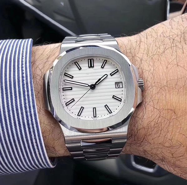 

u1 nautilus automatic engraved movement men watch glass back white dial 316 stainless band watch, Slivery;brown