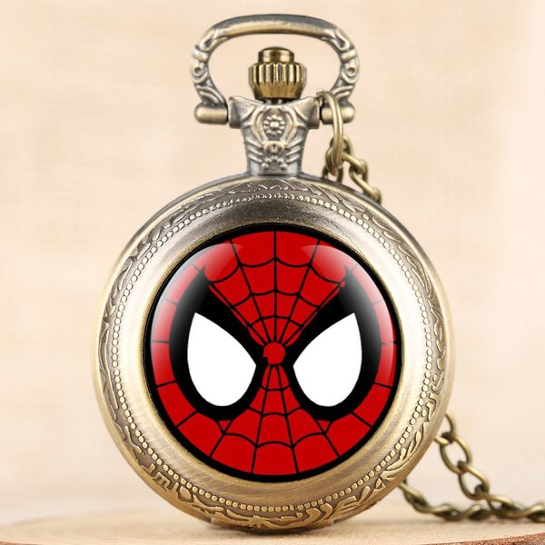 

spider man movie theme design vintage quartz pocket watch retro necklace chain cool pendant clock kid men women gifts, Slivery;golden