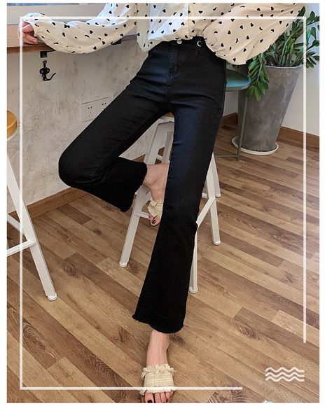 

new fashion women autumn slight flared pants high waisted casual black jeans female ankle-length pants wide leg, Blue