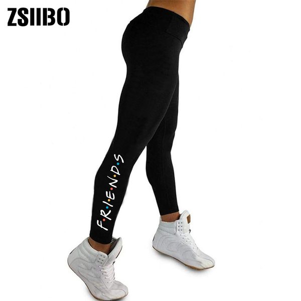

zsiibo friends women leggings friends letter printing lunoakvo shirt legging high waist women leggings, Black