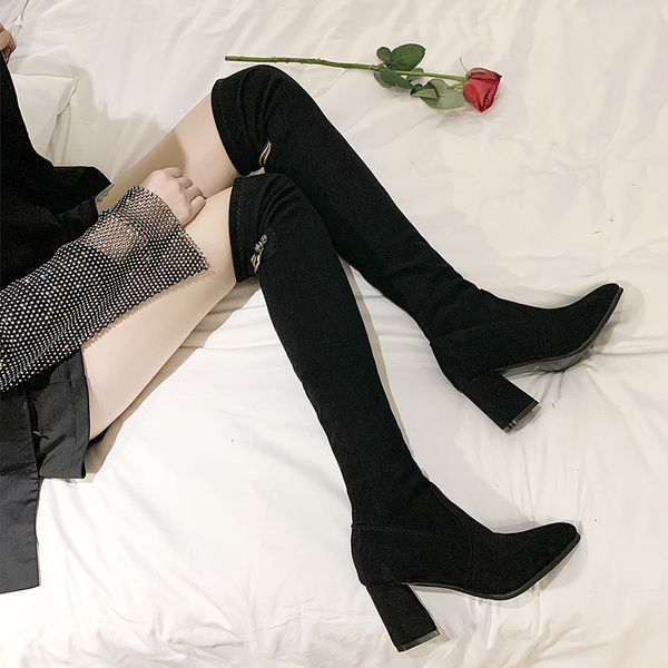 

women black over the knee boots high heel slim thigh high boots women 2019 fashion zipper decoration winter ladies long shoes