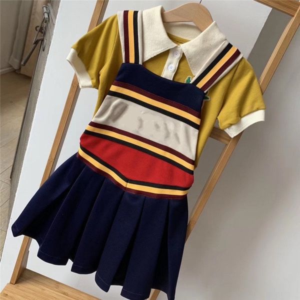 

2019 new summer&spring blue suspender dress+yellow knitted shirt for baby girl kids cherry brand children clothing set t200413, White