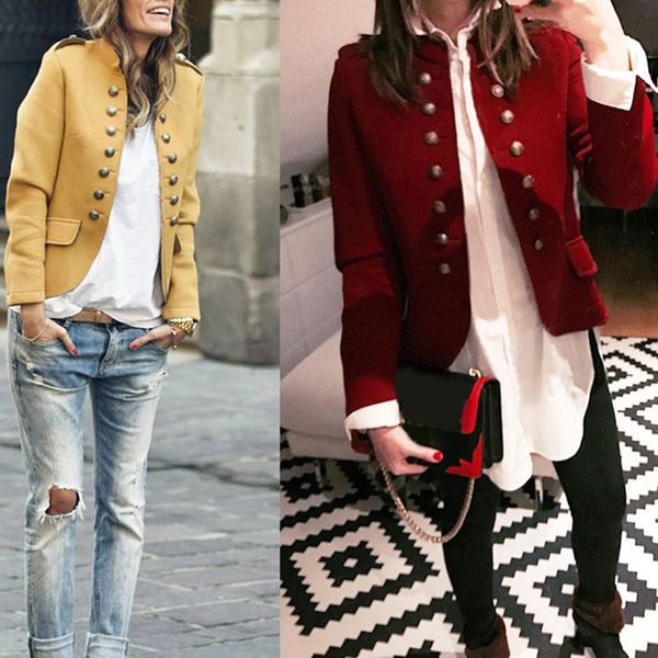 

women lady long sleeve buttons solid color suit coat for autumn winter party jacket close show solicitude all-match clothes tee, Black;red