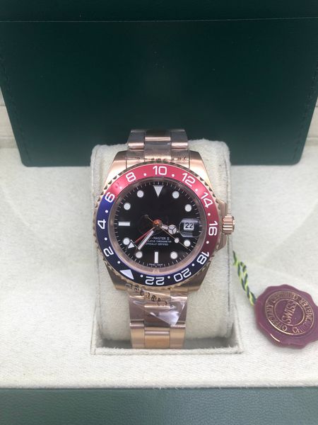 

2020upscale luxury high gold band red blue facetwo-color quality ceramic bezel 40mm mens mechanical stainless steel automatic watches, Slivery;brown