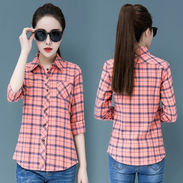 

2020 spring new summer sunscreen all over fitted coat plaid shirt women's long sleeve large shirt, White