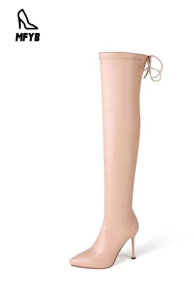 

mfyb women's boots 2019 winter new stiletto super high heel women's shoes pointed 33 40 yards over the knee boots, Black