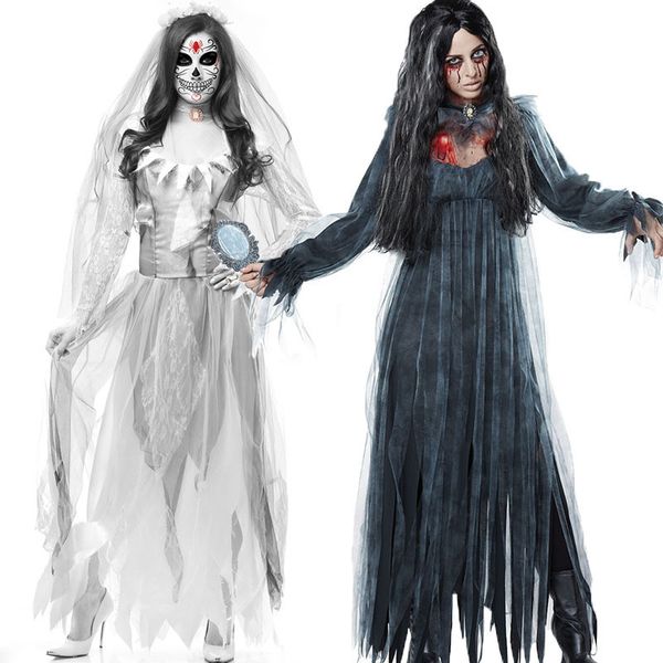 

cosplay halloween costume horror ghost bride dress headdress full set zombie bride witch ghost costume women girls, Black