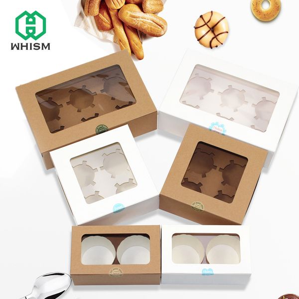 

2/4/6 holes cupcake packing box kraft paper muffin pudding case holder gift party boxes for party weeding supplies