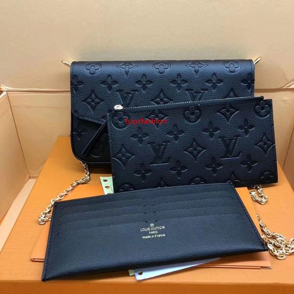 

#65455 genuine leather pochette felicie 3pcs l brand v presbyopic women wallet fashion chain shoulder bag pochette mobile card holder purse