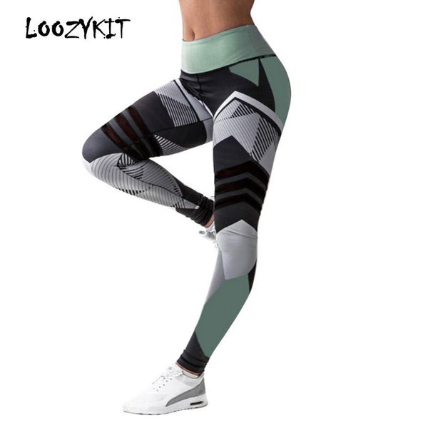 

loozykit 2019 women geometric fitness legging digital printing pants femme breathable compression exercise casual workout pants, White;red