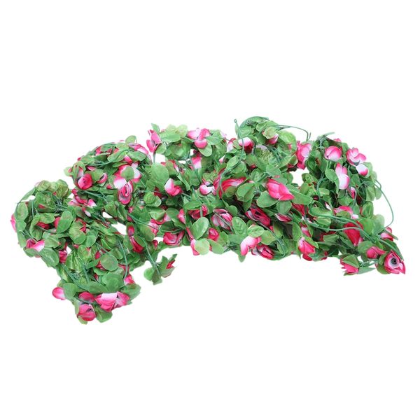 

artificial flower garland 2.2m long green leaves fabric flowers ivy pink + green (5 pcs