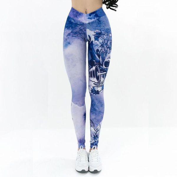 

style 2020 spring selling women's clothing new style printed yoga sports leggings high-waisted stretch, Black;blue