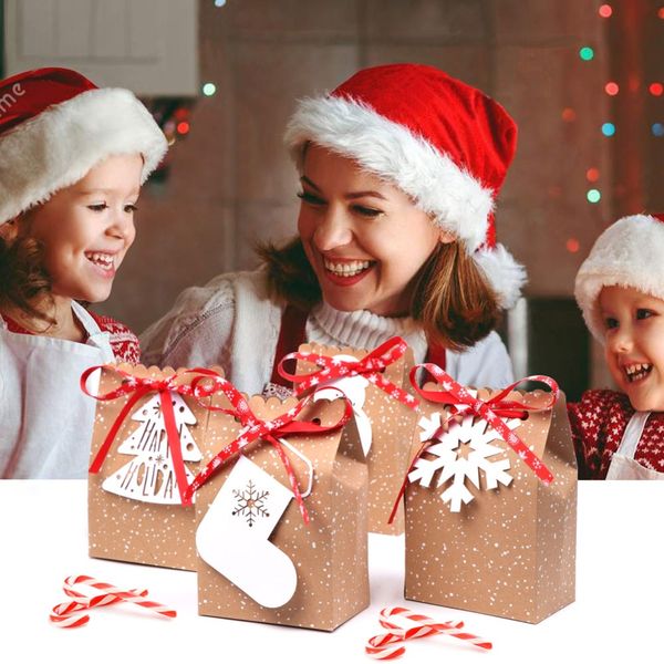 

ourwarm 48pcs kraft paper bag candy box десерт метки red ribbons snow socks christmas party decoration новый год 2019