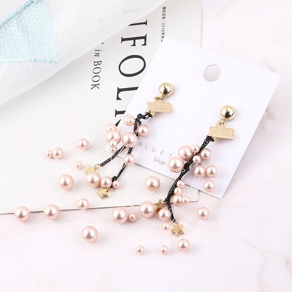 

earing fashion aros exaggerated earrings in 2019 female pearl imitation star s925 needle ear nails to prevent allergies, Golden;silver