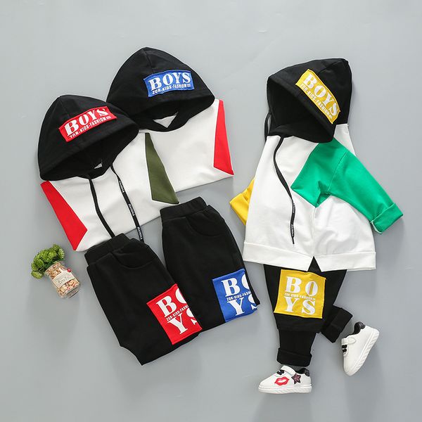 

autumn winter fashion baby girl boy hoodies stitching letters hooded long pants outfits set newborn kids set 2pcs sale, White
