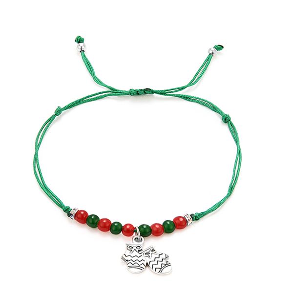 

trendy handmade beaded christmas jewelry gifts copper alloy gloves pendants charm bracelet for female green rope chain bracelets, Black