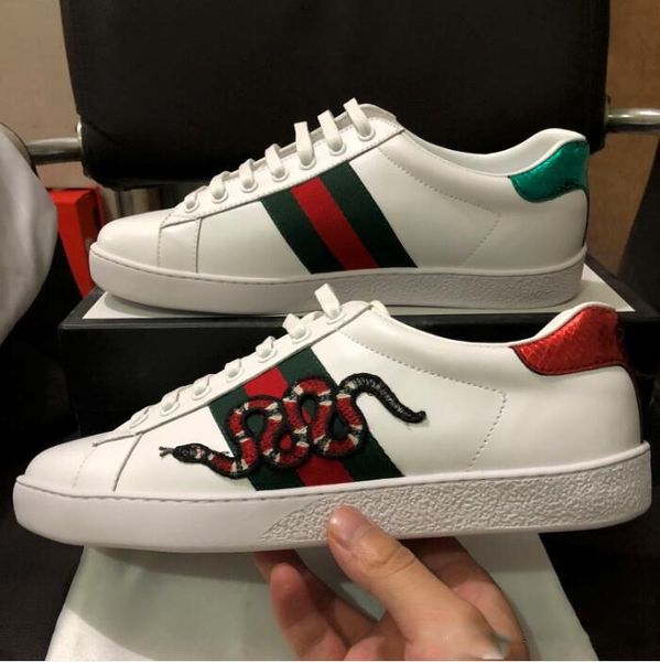 

with box]bees embroidered designer shoes mens womens ace genuine leather sneakers white luxury casual shoes new gift, Black