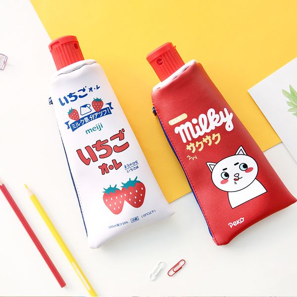 

toothpaste pencil bag pu leather big milk bottle pen case with sharpener kawaii stationery school supplies estojo escolar 6437