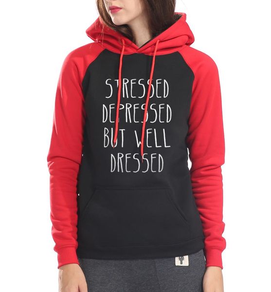 

stressed depressed but well dressed hooded 2019 raglan sleeve fitness sweatshirt women kpop harajuku tracksuit femme brand hoody, Black