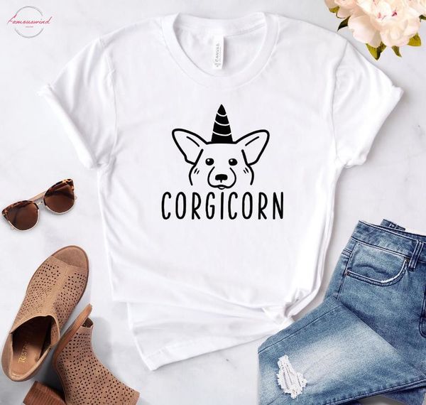 

crazy corgi lady corgicorn women tshirt casual cotton funny t shirt for lady yong girl tee drop ship zy 142, White