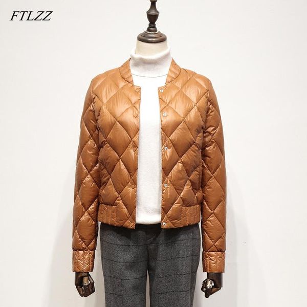 

ftlzz women white duck down jackets autumn winter plus size 3xl short thin coat slim warm ultra light down coats parkasmx190924, Black