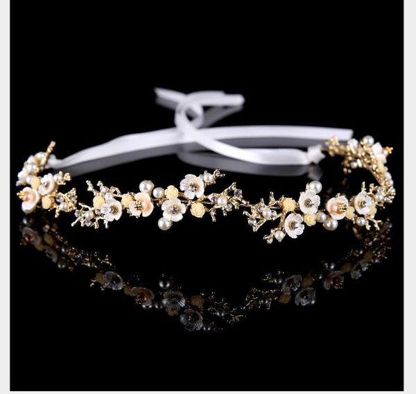 

flower headdress, hairband, wedding ornament, wedding dress, decoration, new shell flower drill soft chain girl, Slivery;golden