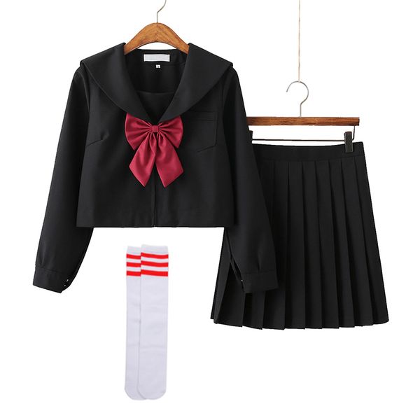 Abiti scolastici Uniformi Jk Abito da marinaio Uniforme scolastica anime Costume cosplay alto giapponese Gonna corta a pieghe con fiocco