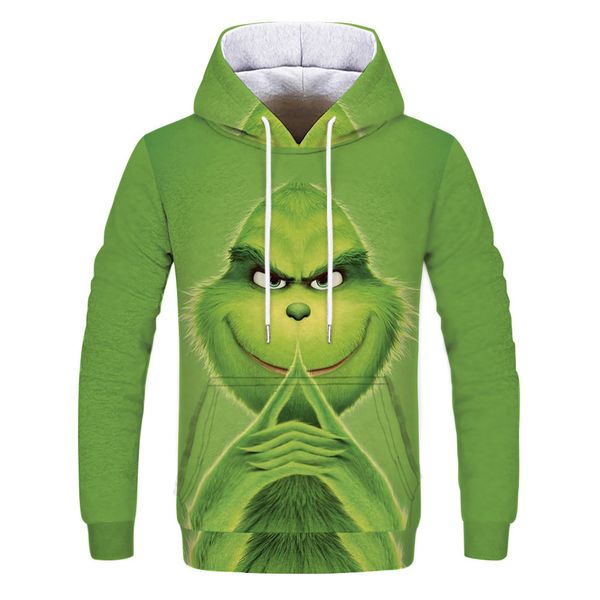 

mens designer green mao guai 3d digital printing casual hooded sweater, Black