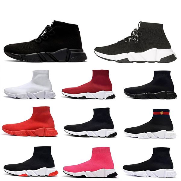 

2019 shoes speed sock sneakers stretch fashion mesh high boots for mens womens black white red glitter runner flat trainers