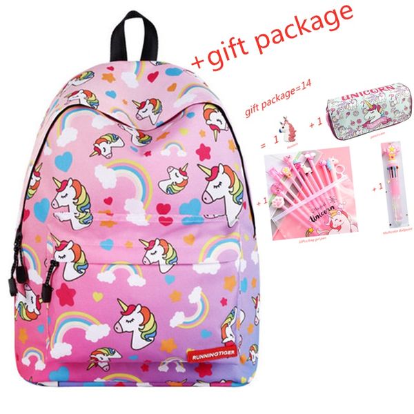 

unicorn 3d printing backpack female fashion school backpack school bags for girls send a gift package unicorn pencil case