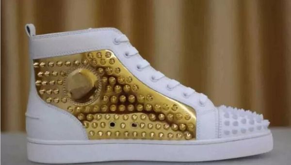 

2017 new design brand rivets casual shoes for men and womens,designer couple red bottom sneakers high studded maes women flat shoes l14, Black