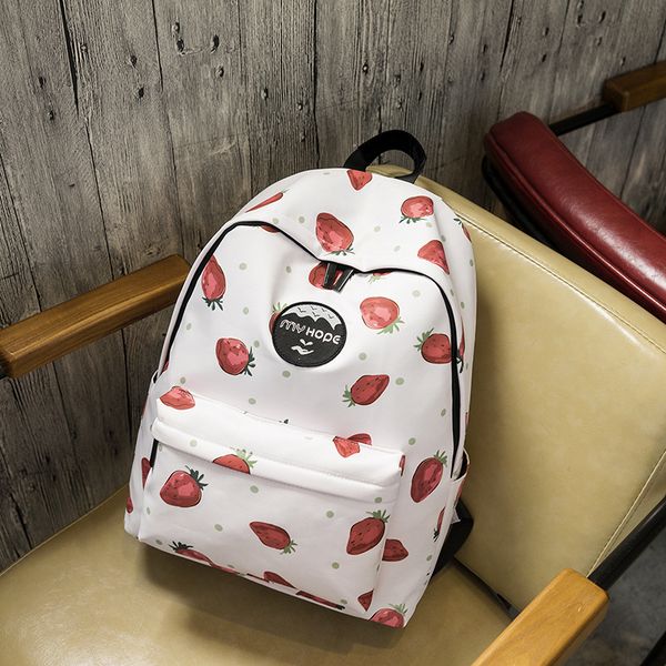 

cute strawberry print travel backpack high school student college bookbags casual work daypack lightweight heavy duty satchel