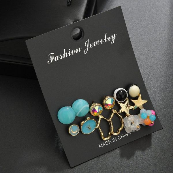 

cross-border accessories korean geometric drip oil alloy earrings versatile geometric love multi-piece earrings, Golden;silver