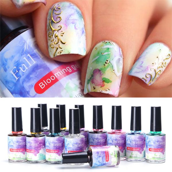 

color gradient nail polish liquid watercolor ink blooming gel marble smudge design nail art varnish lacquer manicure sa895