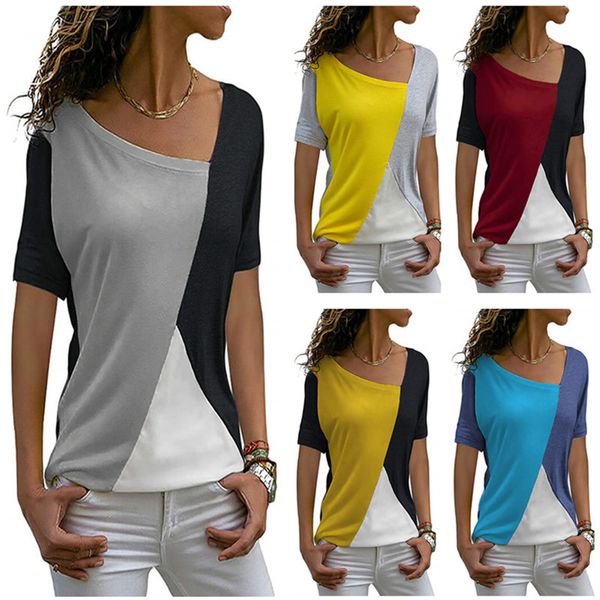 

summer women t-shirt short sleeve o-neck t shirt patchwork contrast color t-shirts casual tshirts tees girls clothing s-2xl, White