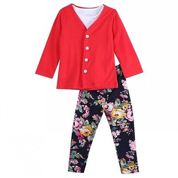 

emmababy 2019 newborn baby girl 3pcs set arrival floral girls red cardigan t-shirt floral pants outfits clothes, White