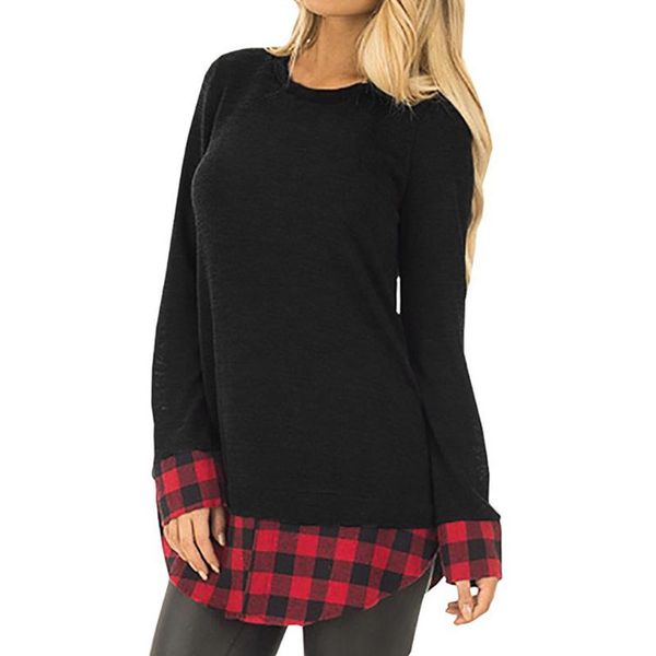 

винтаж плюс размер блузка женские топы повседневная с длинным рукавом толстовка свободные плед пэчворк пуловер blusa feminina ropa mujer, White