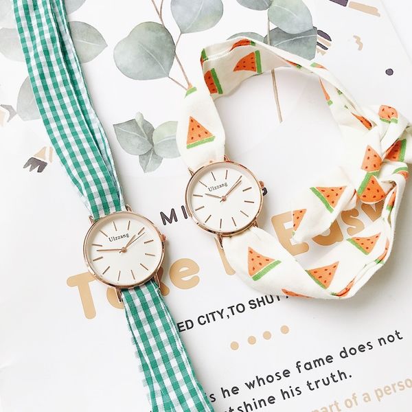 

plaid and watermelon bandage women fashion casual watches 2019 ulzzang brand designer elegant ladies simple quartz wristwatches, Slivery;brown