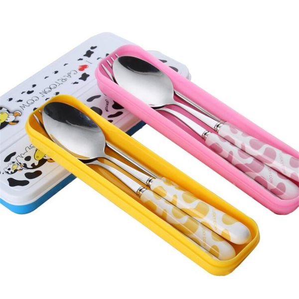 

cute fork spoon cutlery set cartoon ceramic handle stainless steel children chopsticks fork cutlery portable tableware 3pcs/set