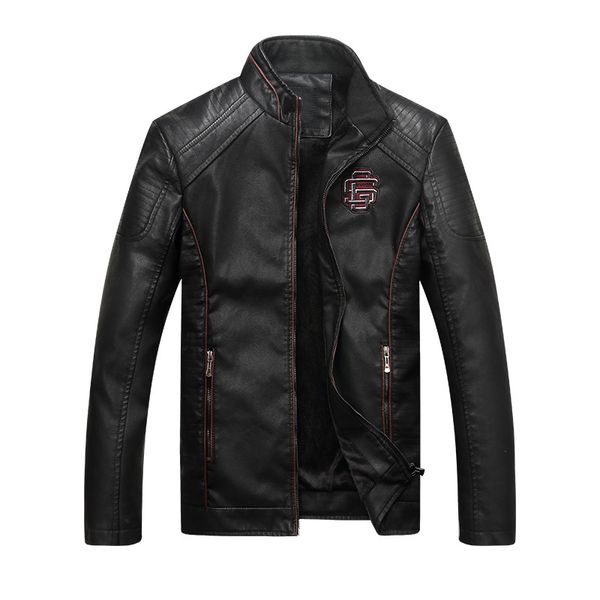 

2019 autumn fashion mens biker pu leather jacket motorcycle men casual coat thick slim fit male stand collar jacket coat, Black
